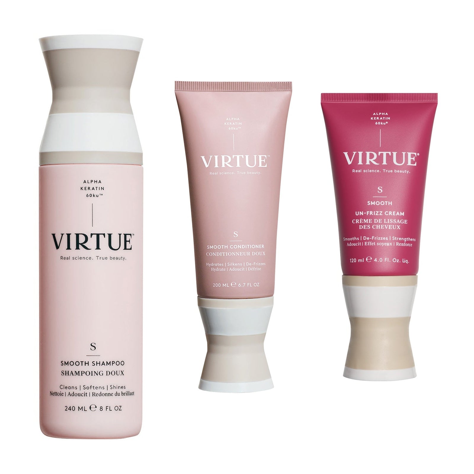 Virtue Smooth Shampoo, Conditioner + Polish Un-Frizz Cream