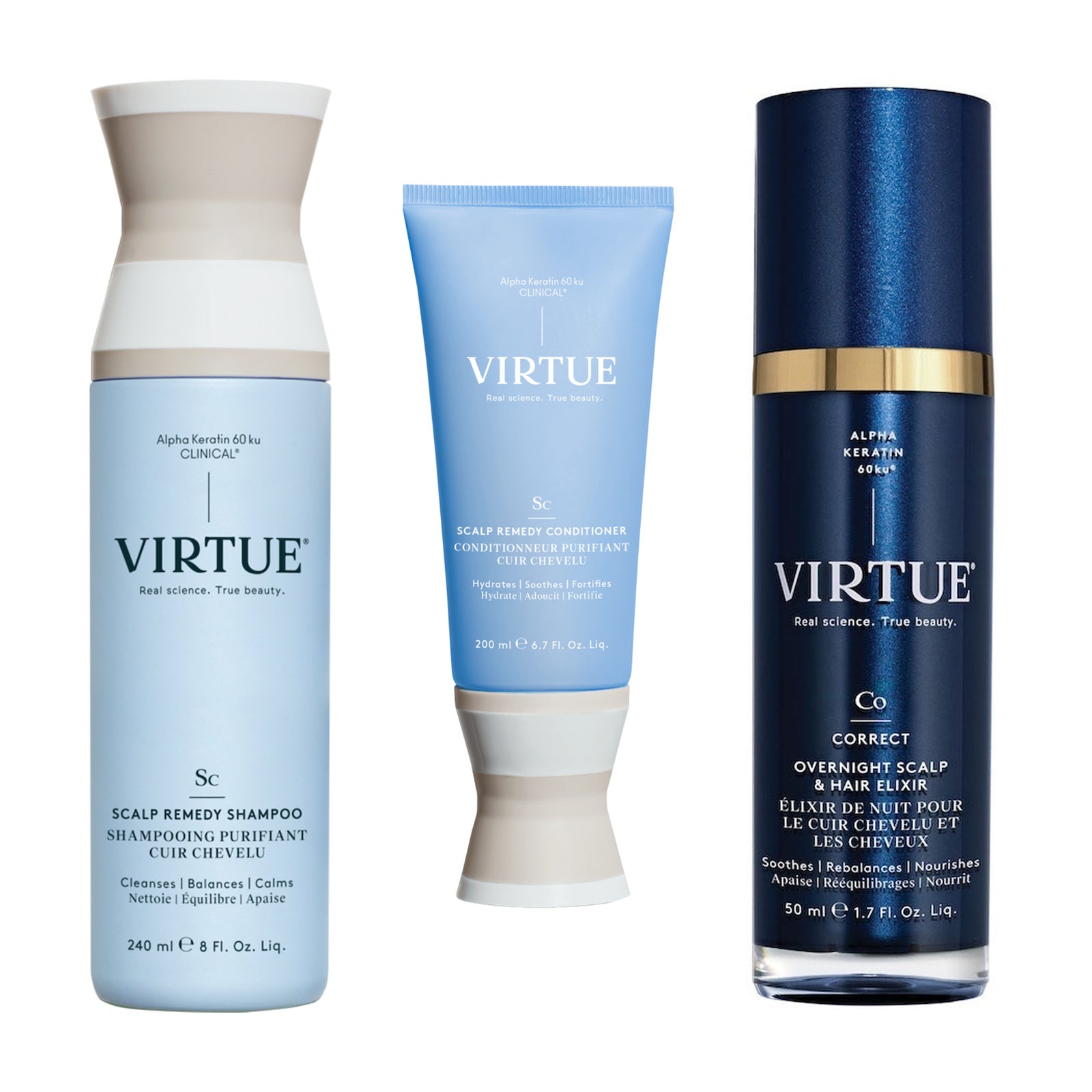 Virtue Scalp Remedy Shampoo, Conditioner + Overnight Scalp & Hair Elixir