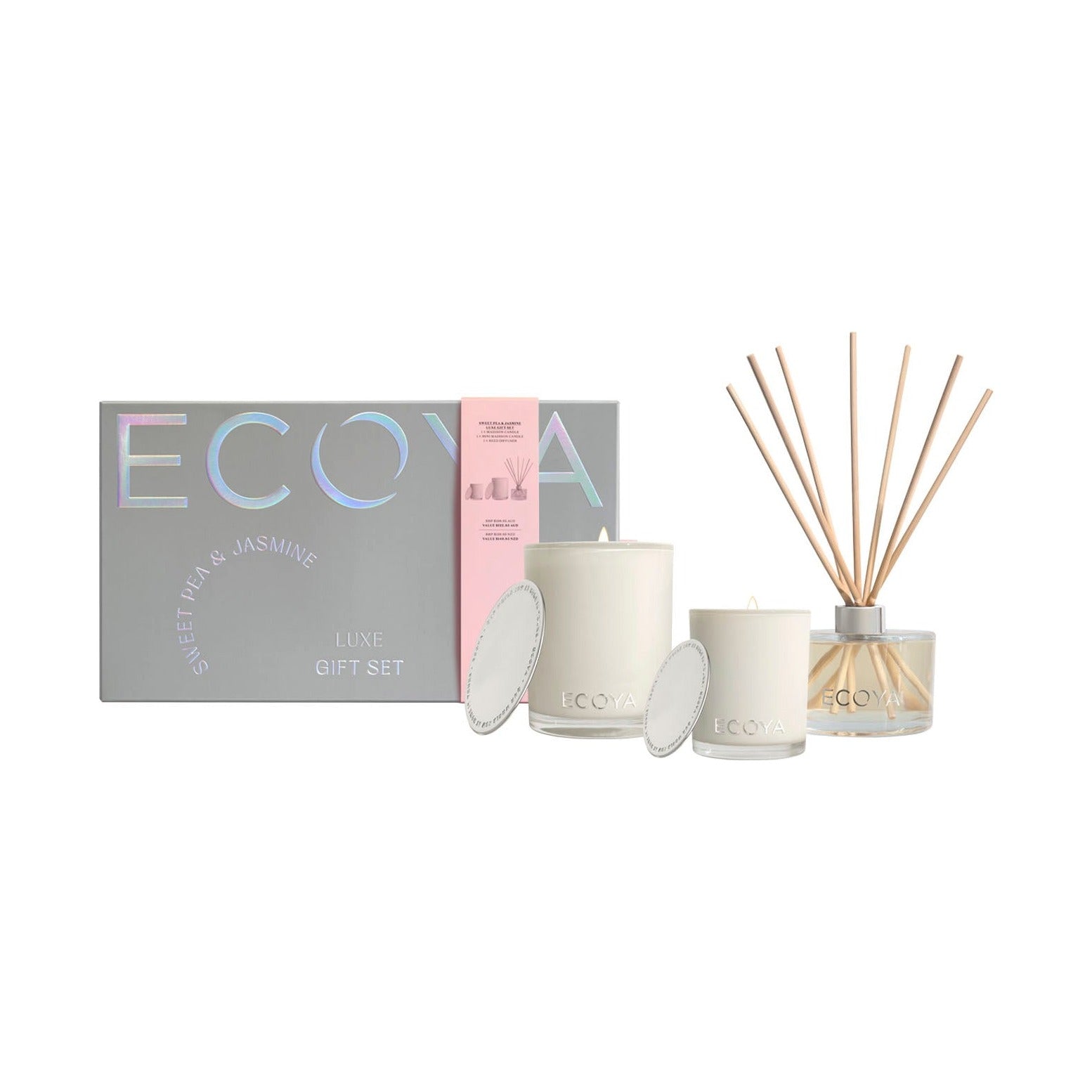 ECOYA Sweet Pea & Jasmine Luxe Gift Set 1 x 400g + 1 x 200ml + 1 x 80g