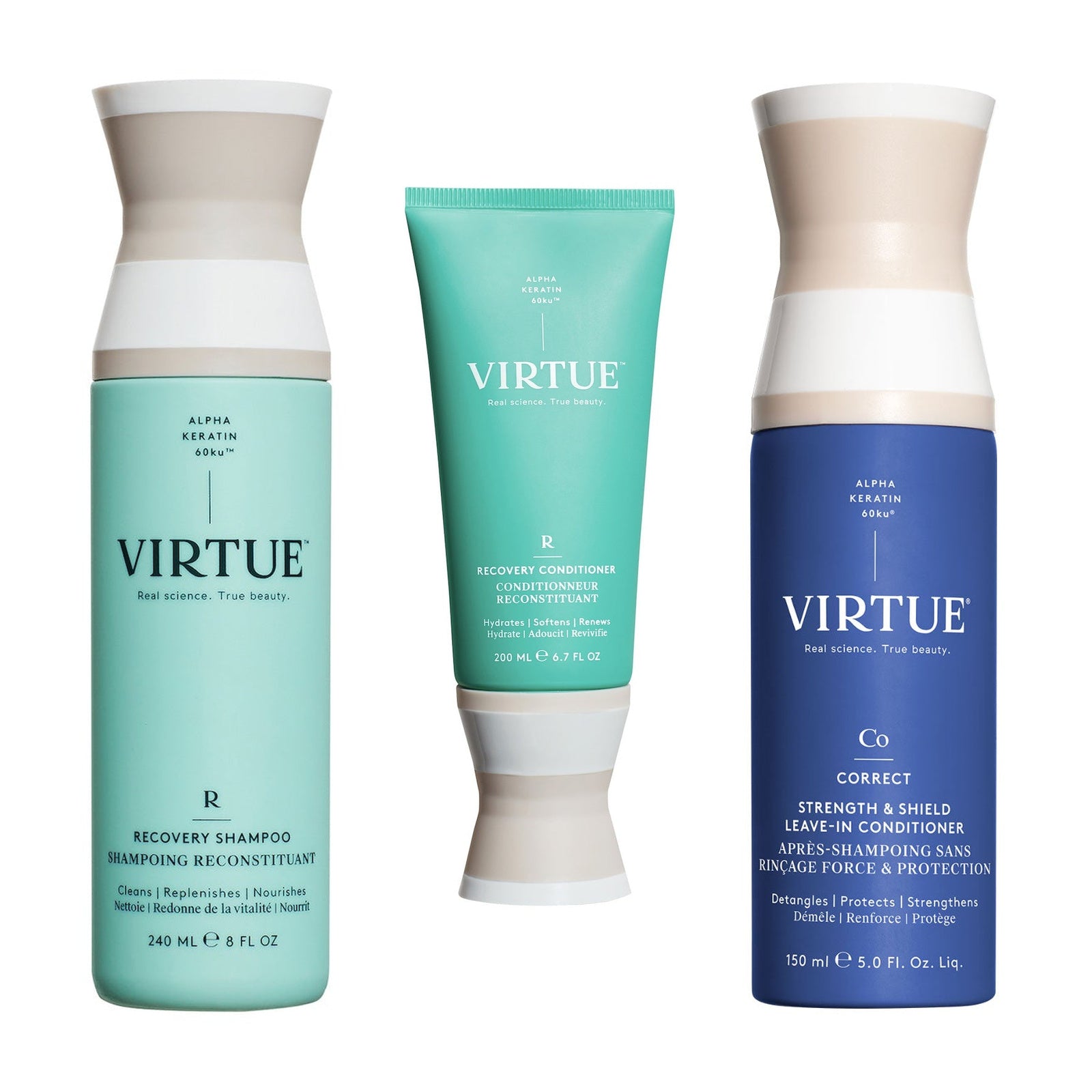 Virtue Recovery Shampoo, Conditioner + Strength & Shield