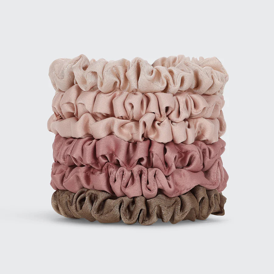 Kitsch Ruched Satin Petite Scrunchies 6pc Set - Terracotta
