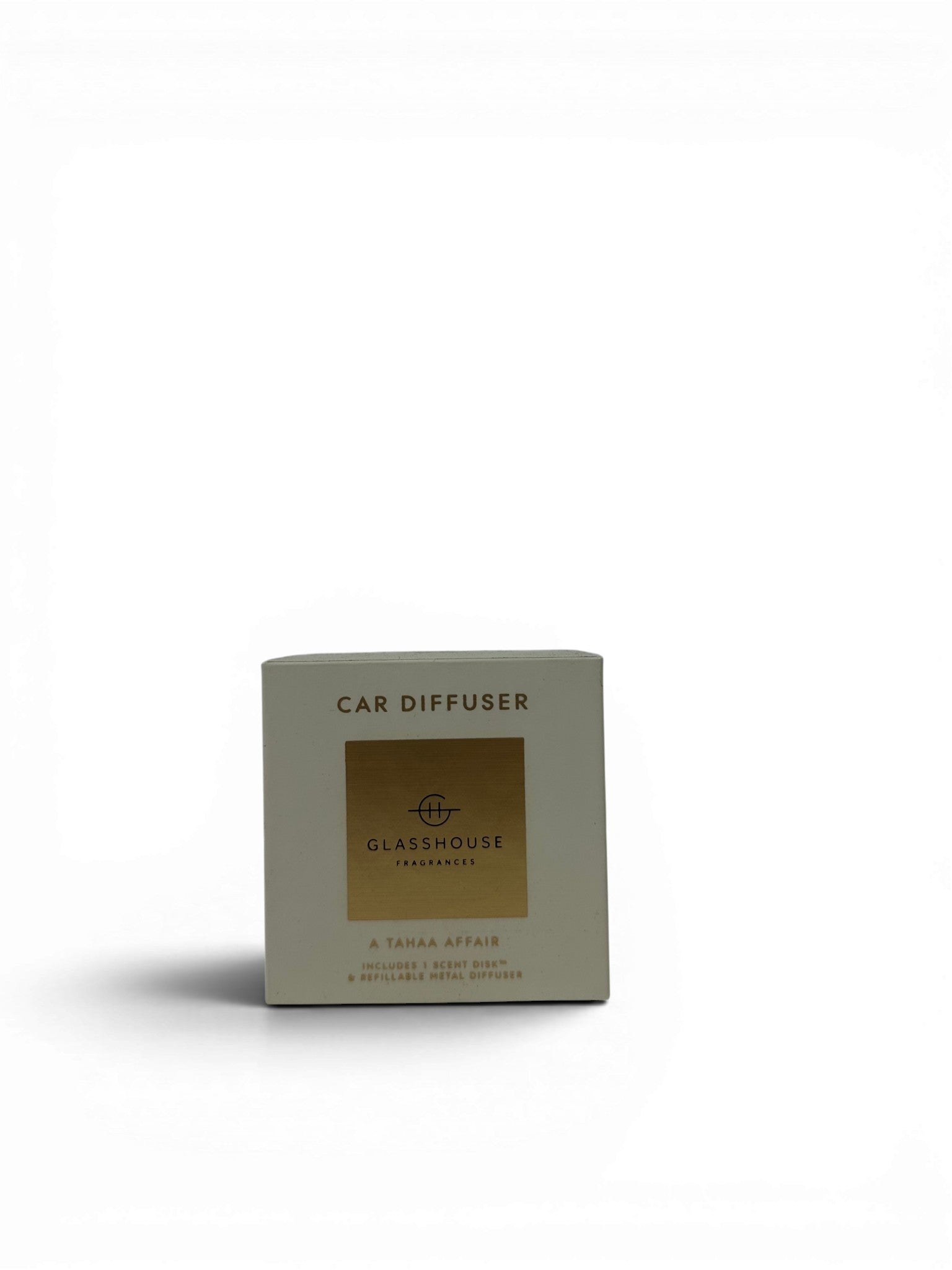 Glasshouse Fragrances White Car Diffuser - A Tahaa Affair with 1 Replacement Scent Disk