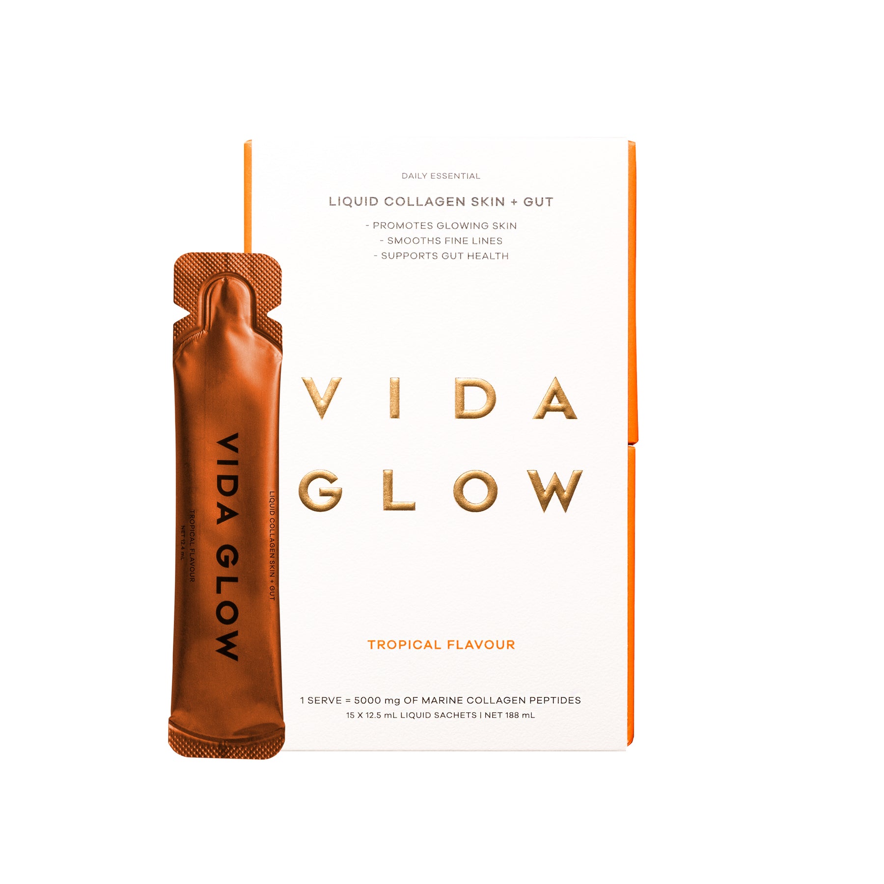 Vida Glow Liquid Collagen Skin + Gut - Tropical 15 x 12.5ml Sachets