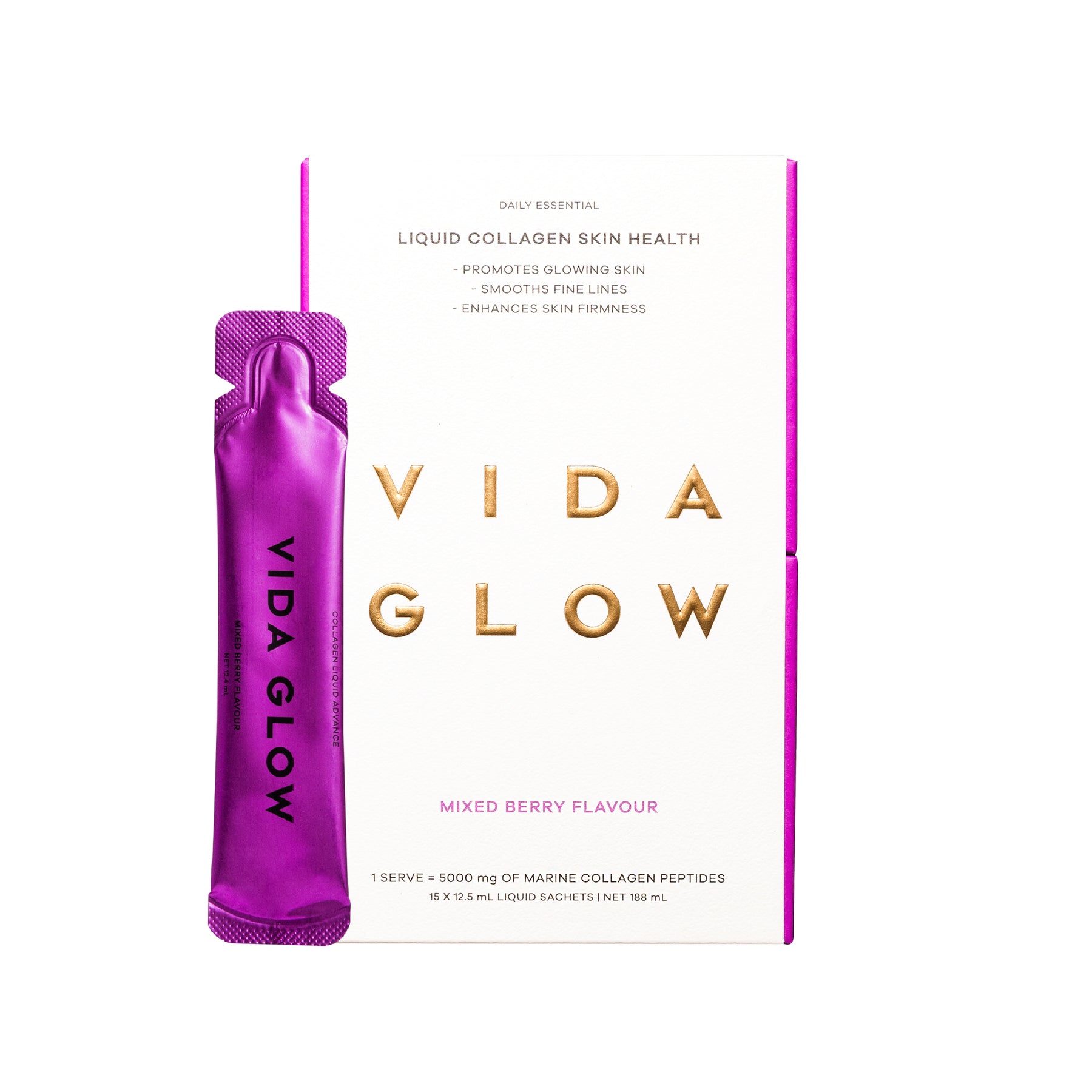 Vida Glow Liquid Collagen Skin Health Mixed Berry - 15 sachets