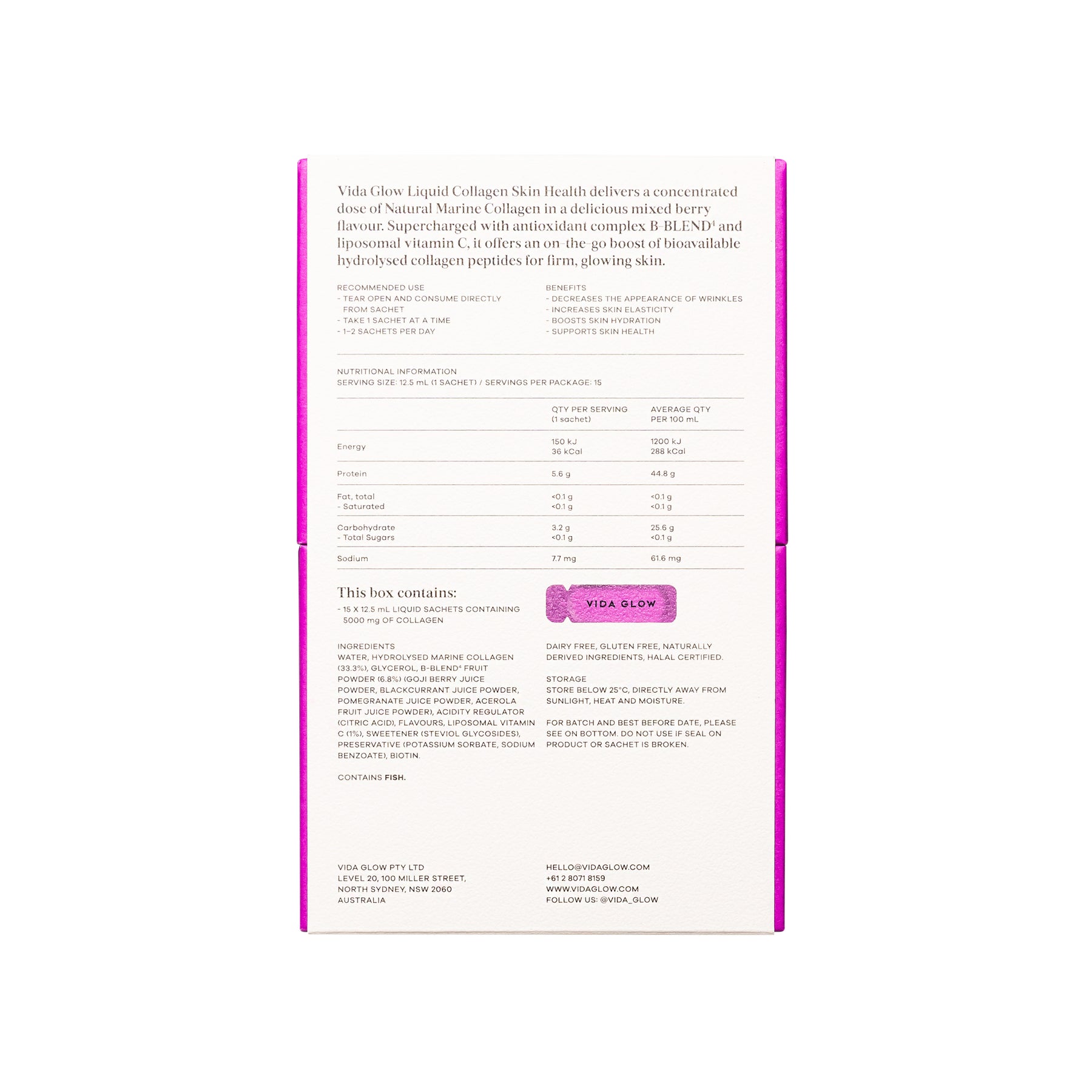 Vida Glow Liquid Collagen Skin Health Mixed Berry - 15 sachets