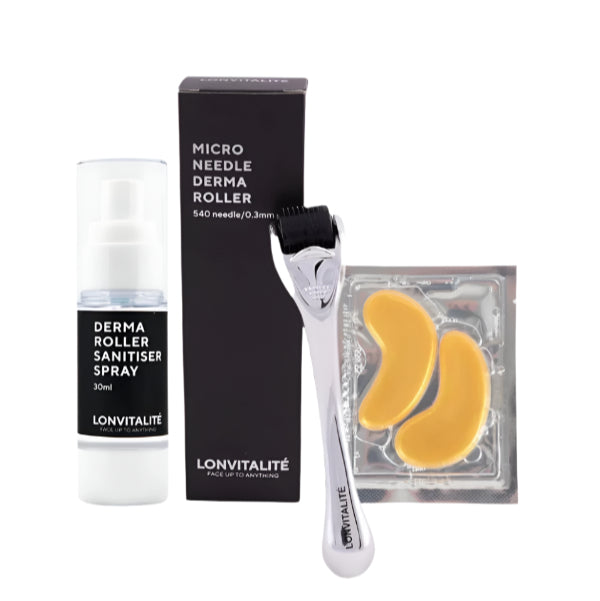 AbsoluteSkin Lonvitalite 24k Gold & Collagen Eye Masks & Derma Roller Bundle Skin Needling