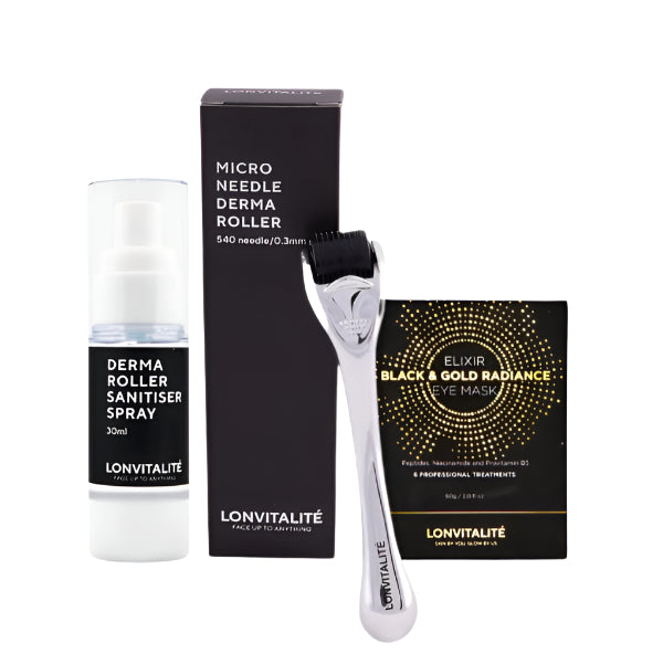 AbsoluteSkin Lonvitalite Black & Gold Eye Masks & Derma Roller Bundle Skin Needling