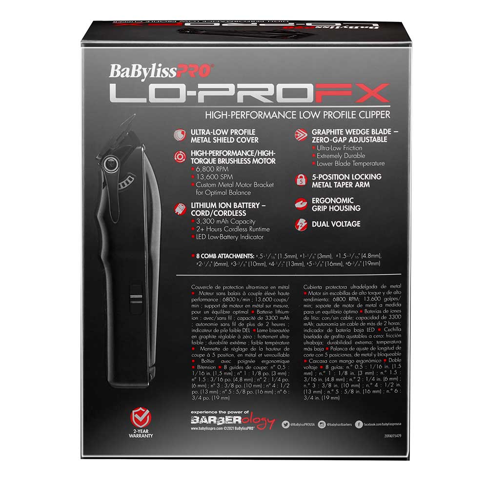 BaByliss PRO BaBylissPRO Lo-ProFX  Clipper - Black Cord/Cordless Clippers