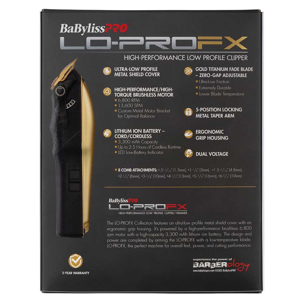 BaByliss PRO BaBylissPRO Lo-ProFX Clipper - Gold Cord/Cordless Clippers