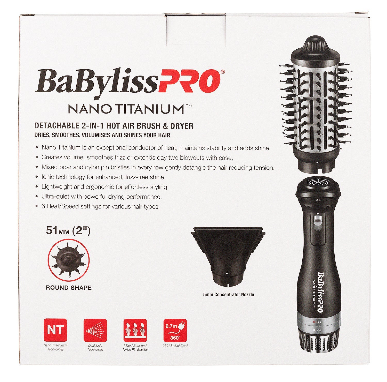 BaByliss PRO BaBylissPRO Nano Titanium Interchangable 2 in 1 Hot Air Brush + Dryer Hair Dryers