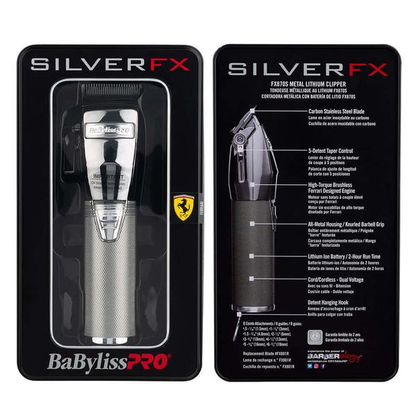 BaBylissPRO BaBylissPRO Silver FX Lithium Clipper - Silver Cord/Cordless Beard Care