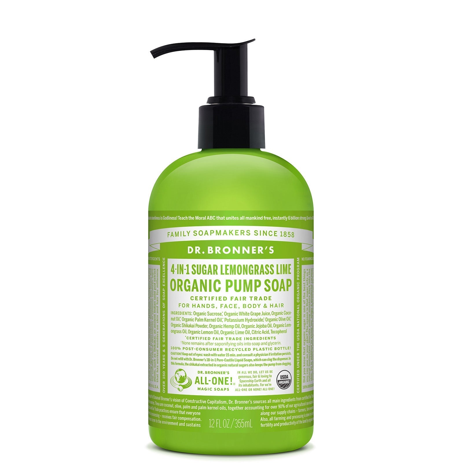 Dr. Bronner's Dr. Bronner's Organic Pump Soap - Lemongrass Lime 355ml Body Care