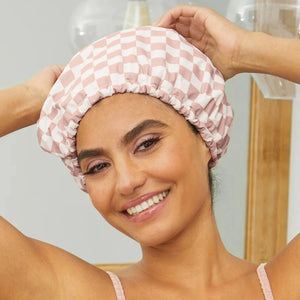 Kitsch Kitsch Satin-Lined Flexi Shower Cap - Terracotta Checker Hair Care [Health and Beauty]