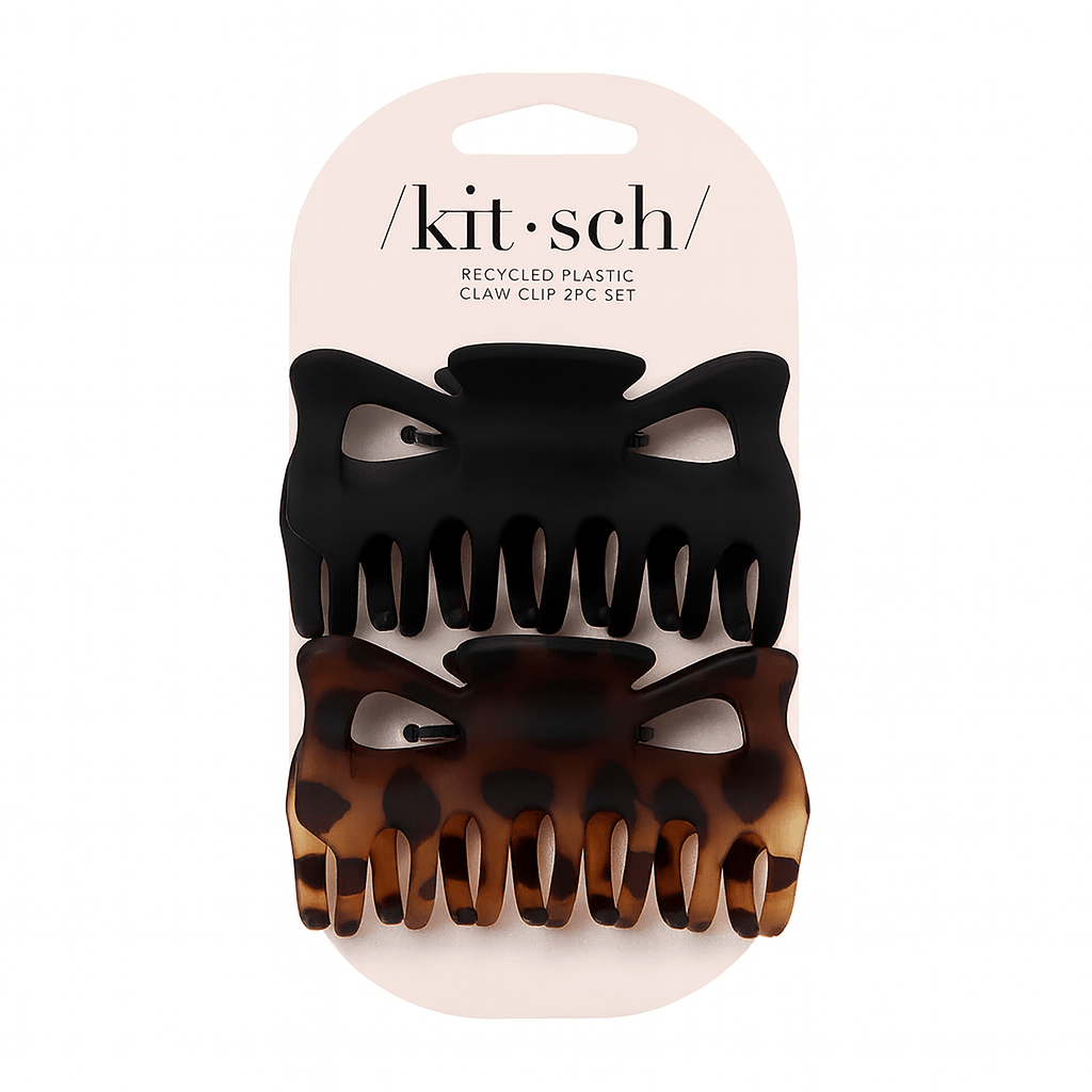 Kitsch Kitsch Recycled Plastic Medium Classic Claw Clips 2pc Set - Black & Tort Hair Care
