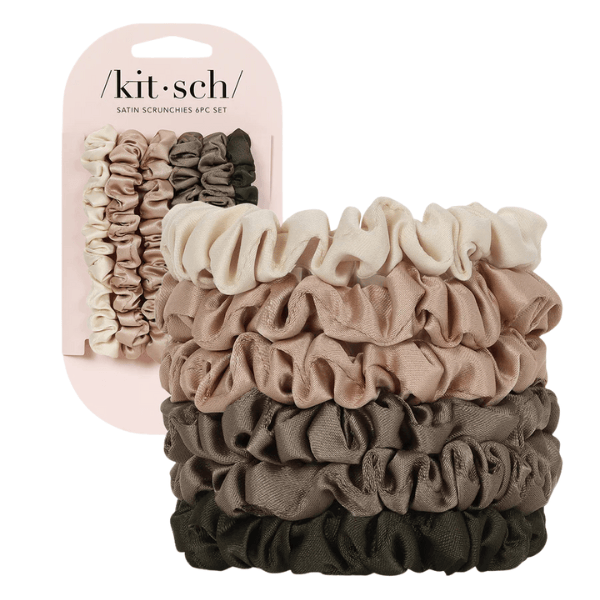 Kitsch Kitsch Ruched Satin Petite Scrunchies 6pc Set - Eucalyptus Hair Care