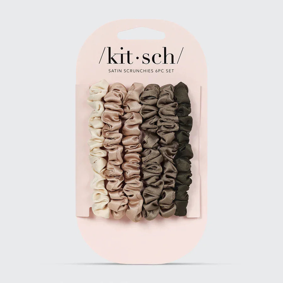 Kitsch Kitsch Ruched Satin Petite Scrunchies 6pc Set - Eucalyptus Hair Care