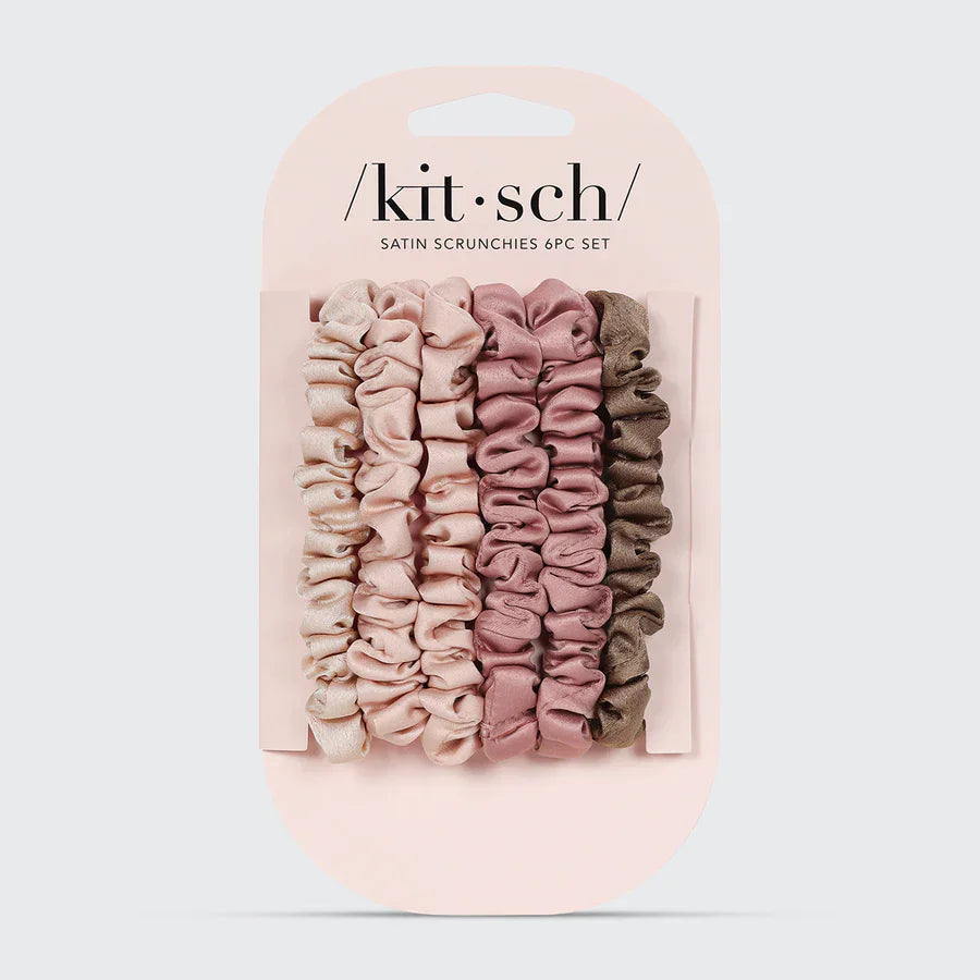 Kitsch Kitsch Ruched Satin Petite Scrunchies 6pc Set - Terracotta Hair Care
