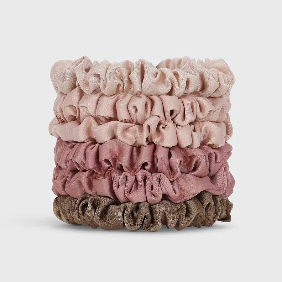 Kitsch Kitsch Ruched Satin Petite Scrunchies 6pc Set - Terracotta Hair Care