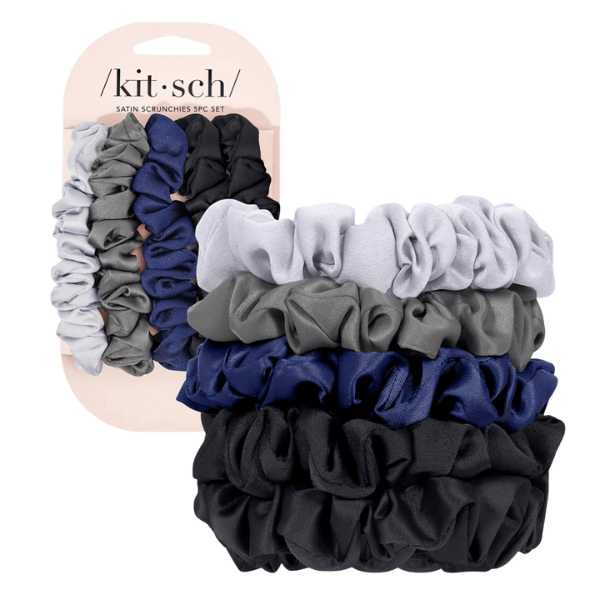 Kitsch Kitsch Ruched Satin Scrunchies 5pc Set- Midnight Hair Care