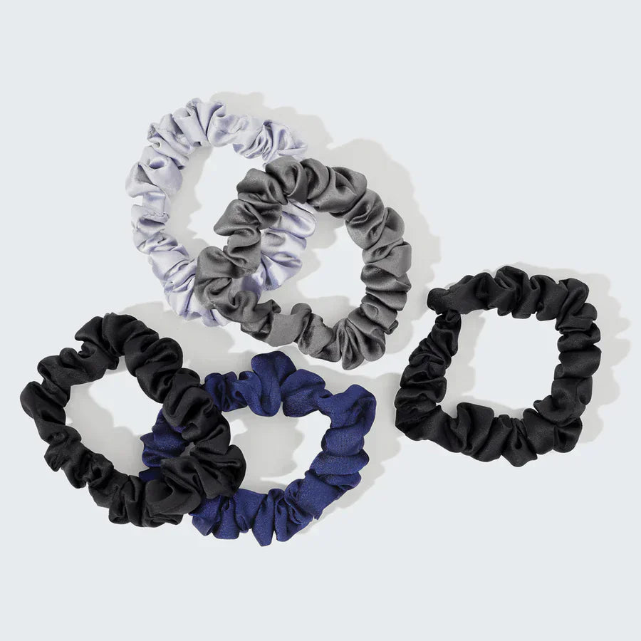 Kitsch Kitsch Ruched Satin Scrunchies 5pc Set- Midnight Hair Care