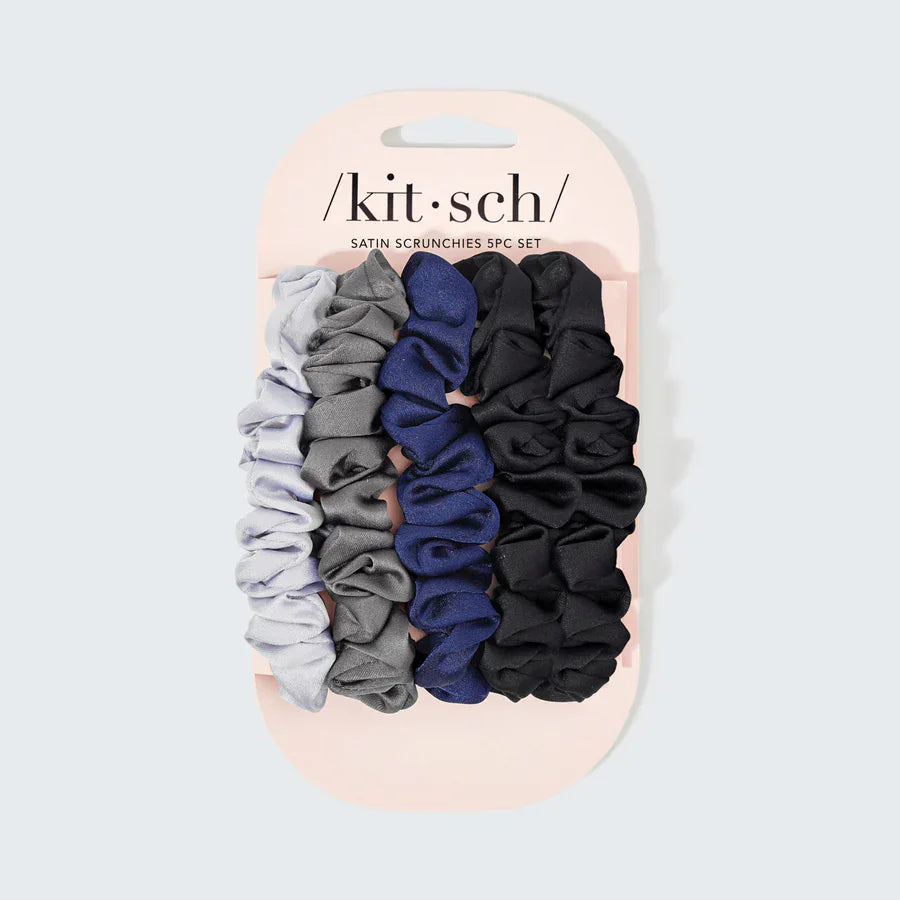 Kitsch Kitsch Ruched Satin Scrunchies 5pc Set- Midnight Hair Care