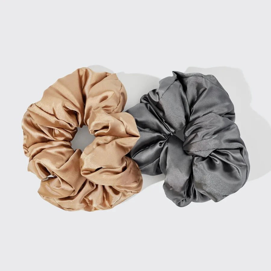 Kitsch Kitsch Satin Pillow Scrunchies 2pc Set - Charcoal & Gold Hair Care