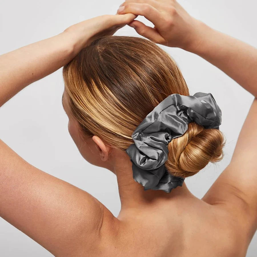 Kitsch Kitsch Satin Pillow Scrunchies 2pc Set - Charcoal & Gold Hair Care