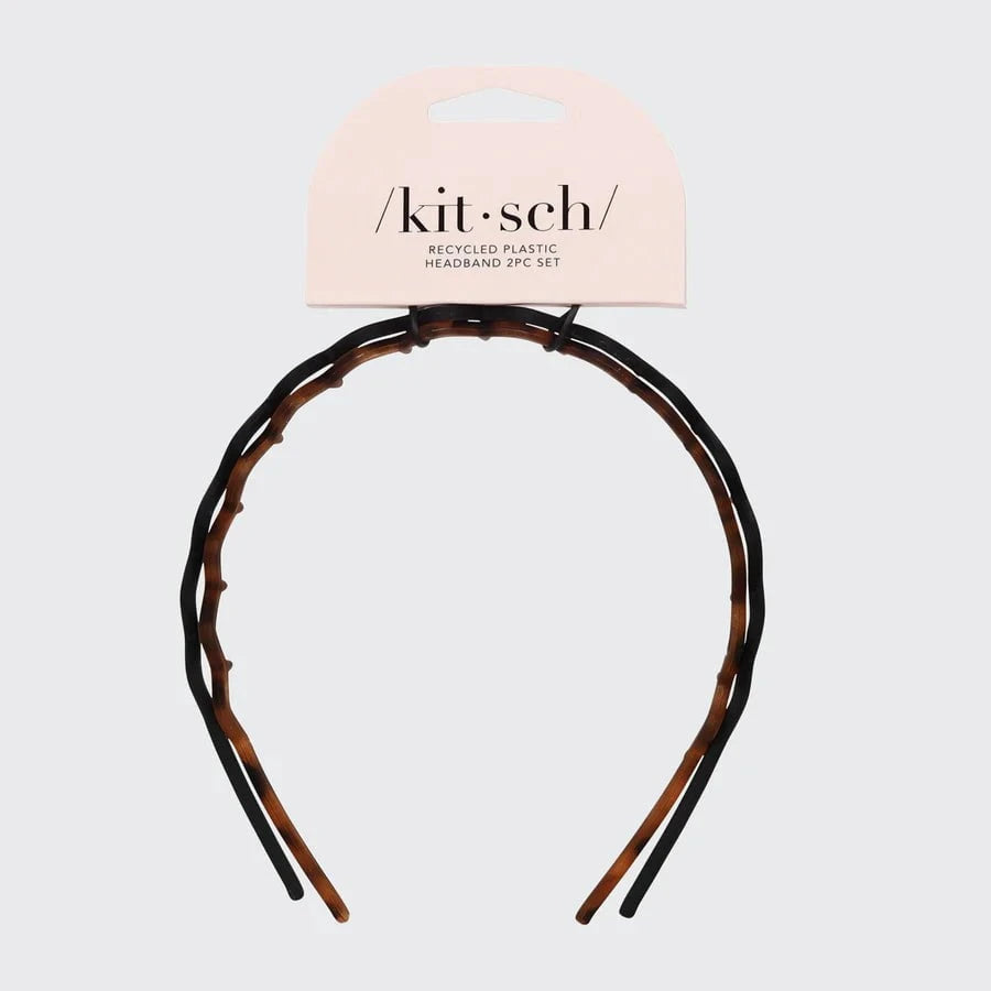 Kitsch Kitsch Recycled Plastic Zigzag Headbands 2pc Set - Black & Tort Headband