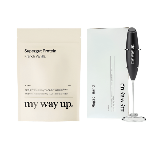 My Way Up My Way Up Supergut Protein French Vanilla 400g and Magic Hand Mixer Bundle supplements