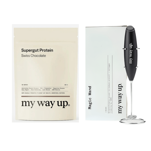 My Way Up Supergut Protein Swiss Chocolate 400g and Magic Hand Mixer Bundle