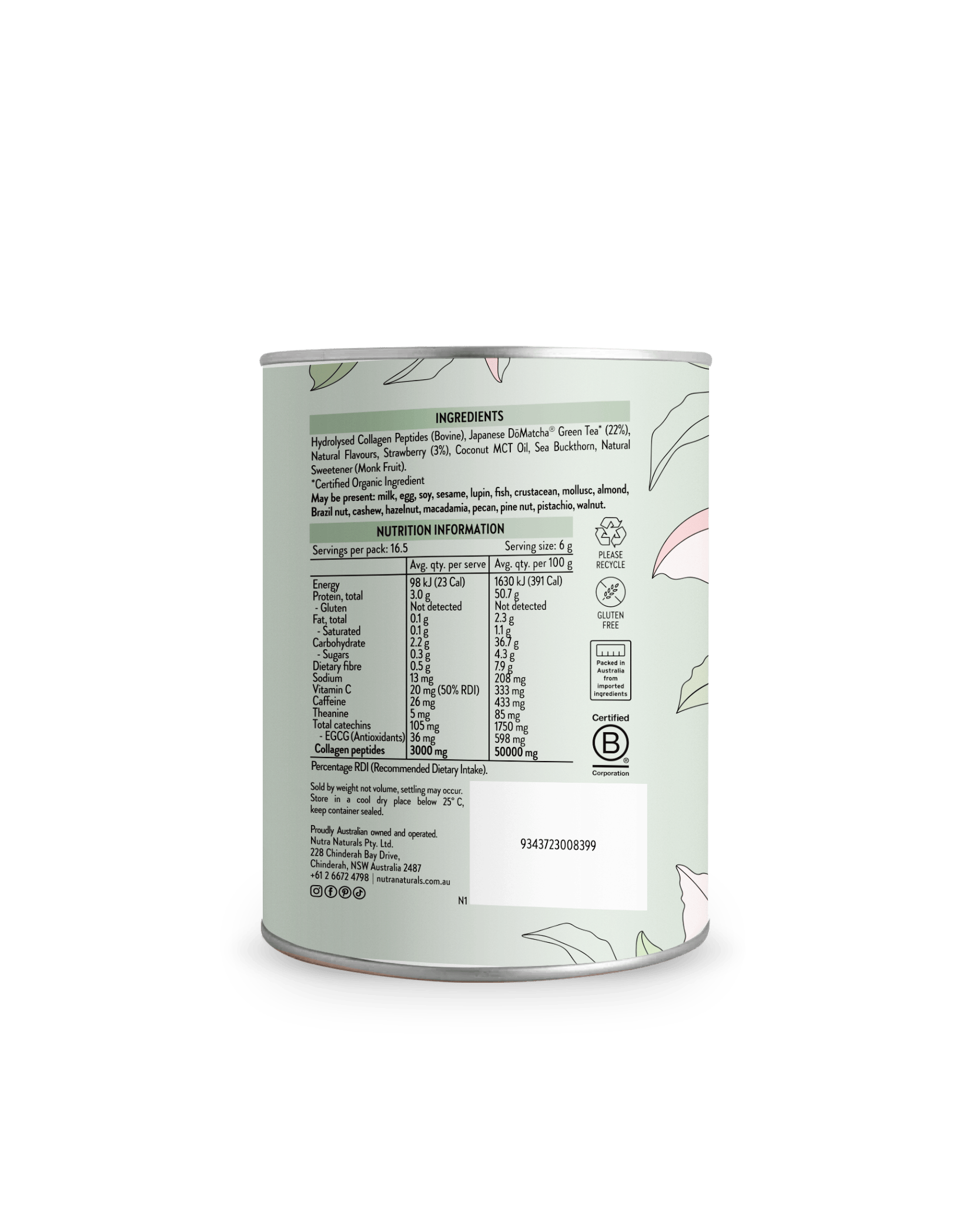 Nutra Naturals Nutra Naturals Collagen Strawberry Matcha Latte 100g Wellness