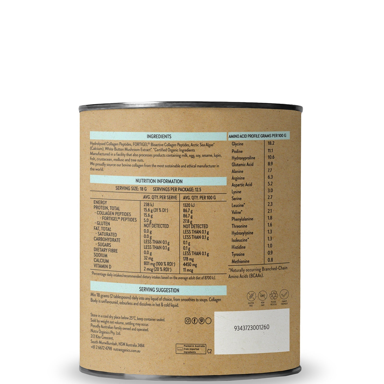 Nutra Organics Nutra Organics Collagen Body - Unflavoured 225g Body Care