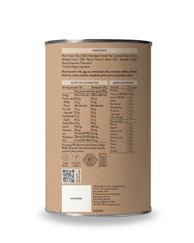 Nutra Organics Nutra Organics Clean Plant Protein Chocolate 500g Wellness