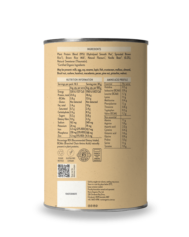 Nutra Organics Nutra Organics Clean Plant Protein Vanilla 500g Wellness