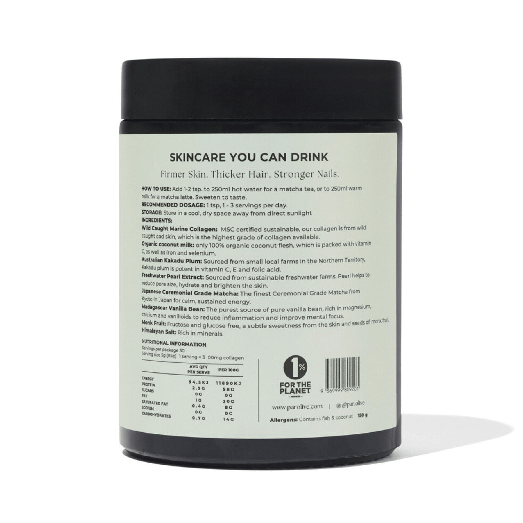 Par Olive Par Olive PEARL Marine Collagen Superpowder - Japanese Matcha 150g Collagen Powder