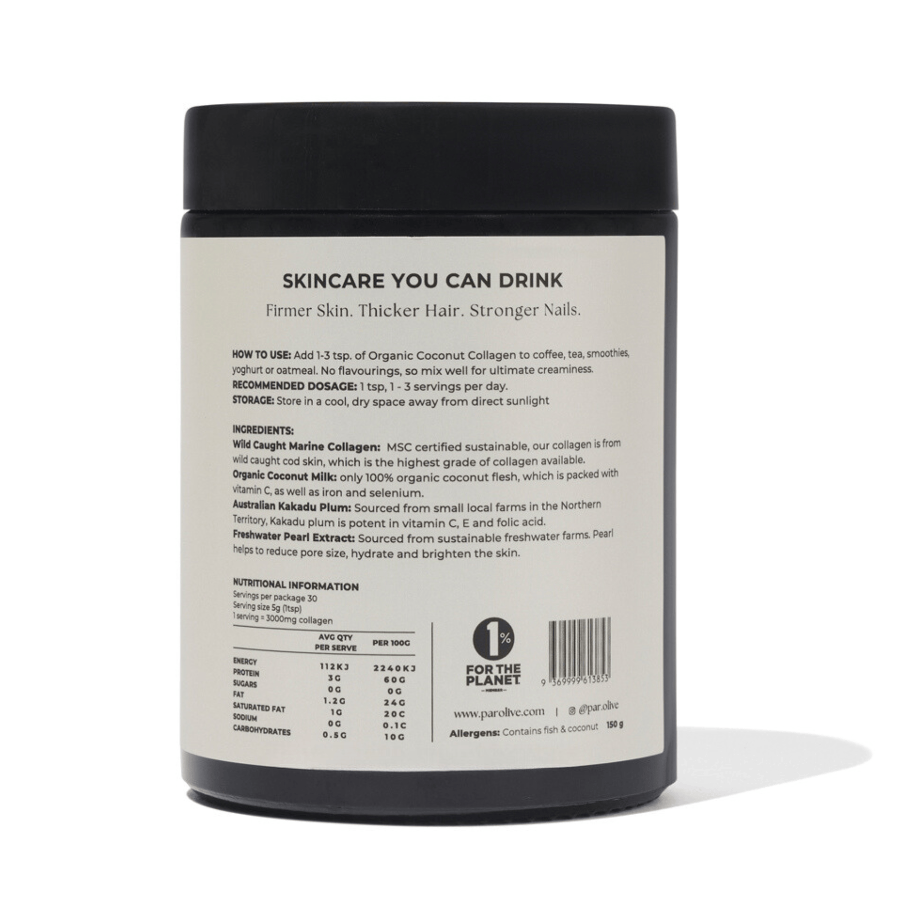 Par Olive Par Olive PEARL Marine Collagen Superpowder - Organic Coconut - 150g Collagen Powder