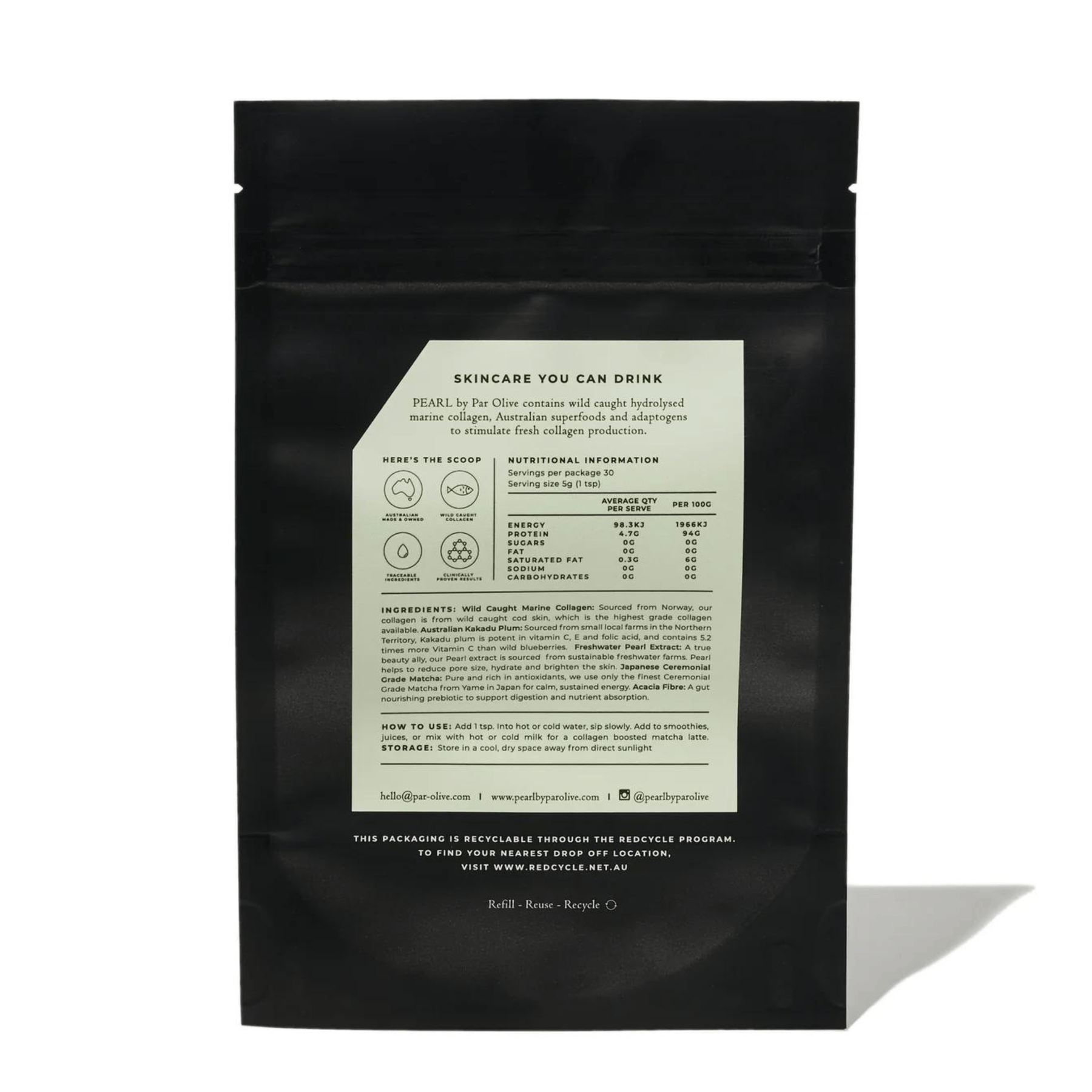 Par Olive Par Olive PEARL Marine Collagen Superpowder Refill Pouch - Japanese Matcha 150g Collagen Powder
