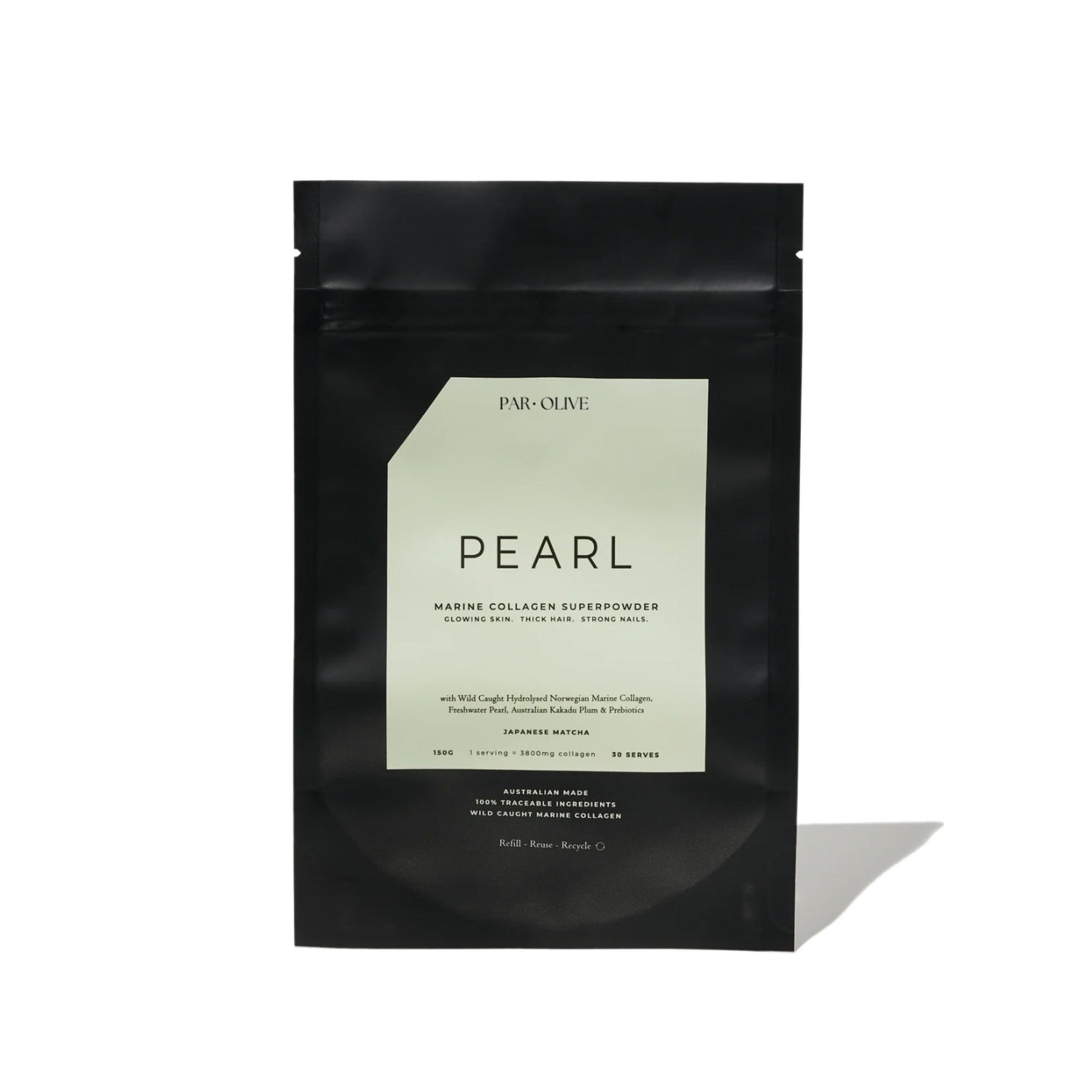 Par Olive Par Olive PEARL Marine Collagen Superpowder Refill Pouch - Japanese Matcha 150g Collagen Powder