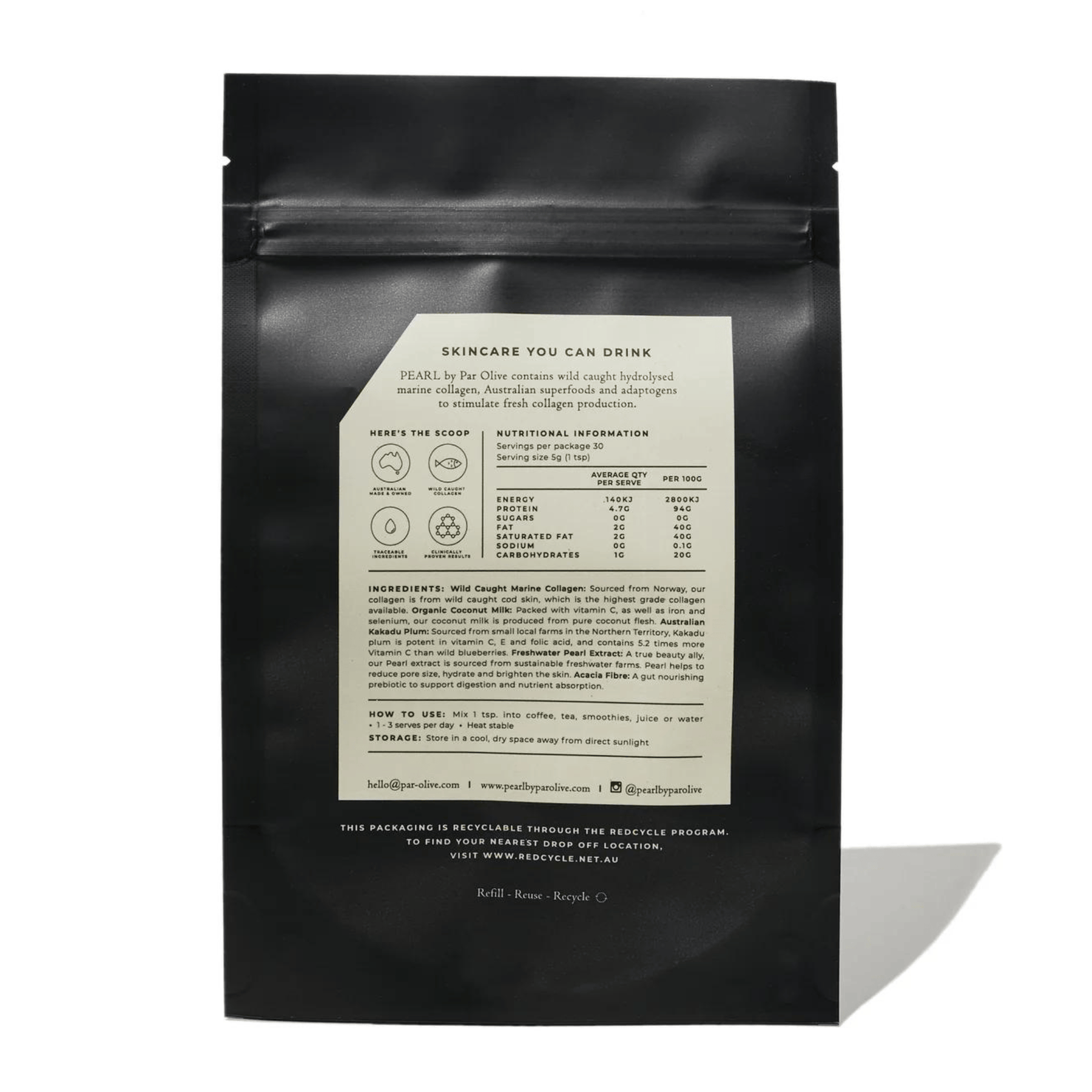 Par Olive Par Olive PEARL Marine Collagen Superpowder Refill Pouch - Organic Coconut 150g Collagen Powder