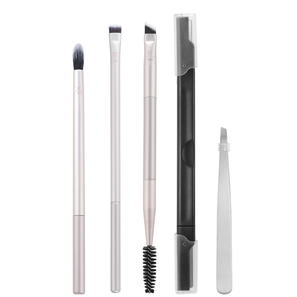 Brush, Blend, Brow Make-up Pinsel Set – 5-teilig Mit Pinzette & Brauenrasierer In Pink