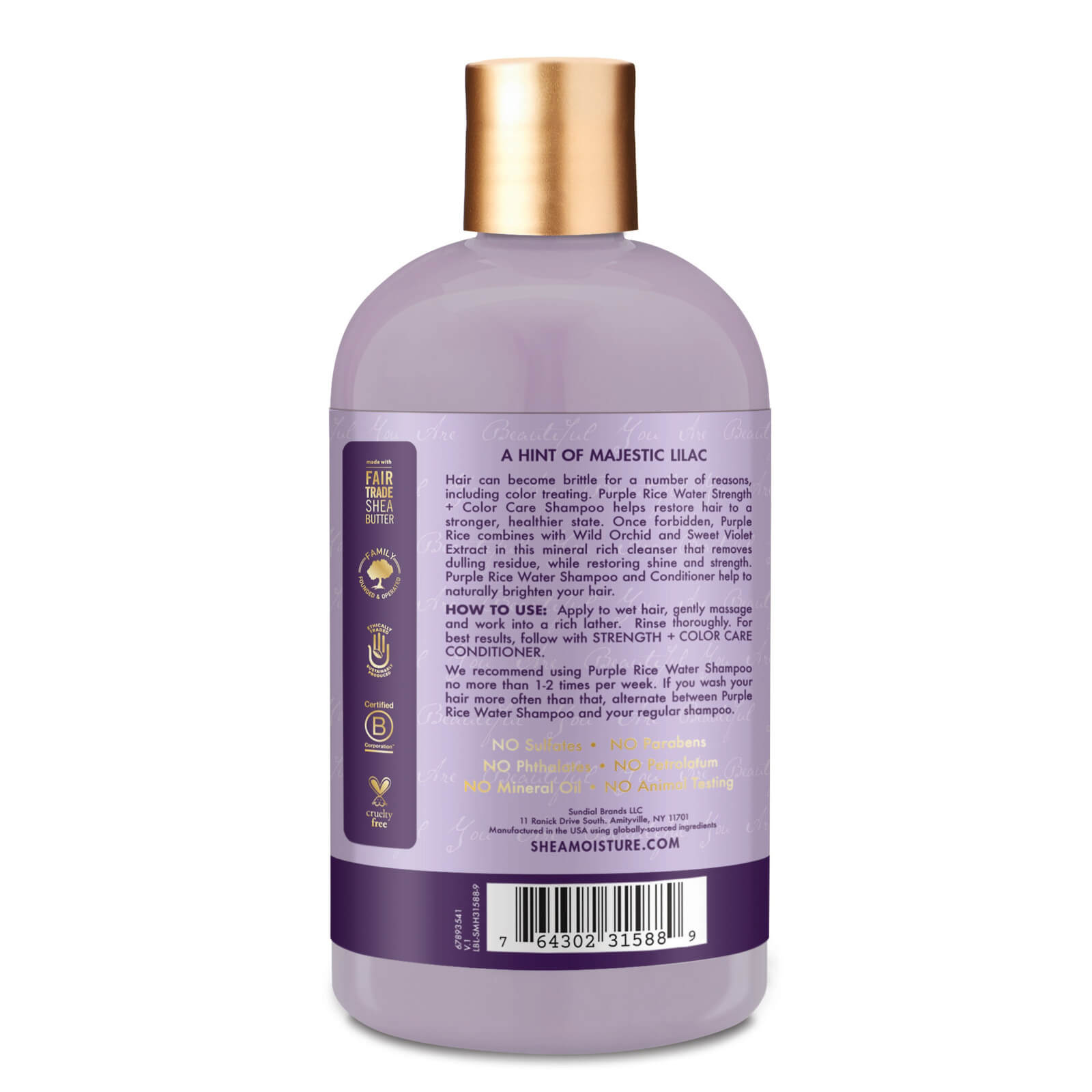SheaMoisture 3X Shea Moisture 399ml Shampoo Strength And Colour Care Purple Rice Water With Wild Orchid And Sweet Violet Extract - 399ml Hair Care