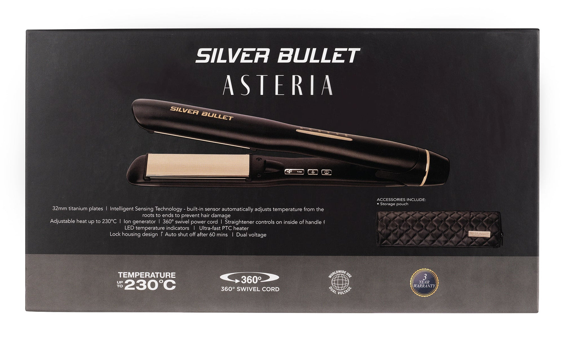 Silver Bullet Silver Bullet Asteria Ionic Titanium Hair Straightener 32mm - Black