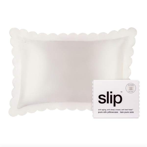 Slip Slip Pure Silk Queen Pillowcase - White Scollop Wellness