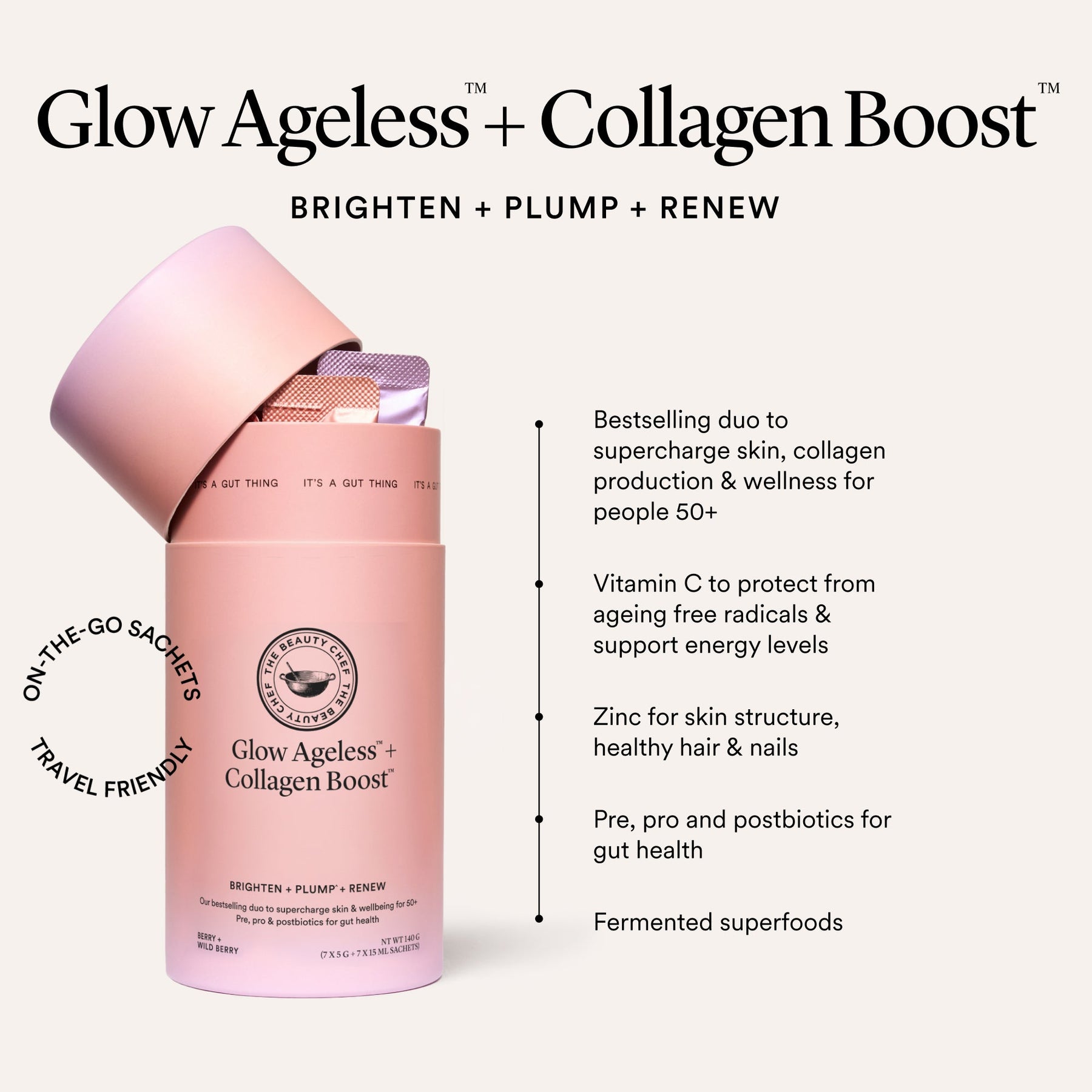 The Beauty Chef The Beauty Chef Glow Ageless + Collagen Boost Sachets 7 x 5 g + 7 x 15 mL Wellness