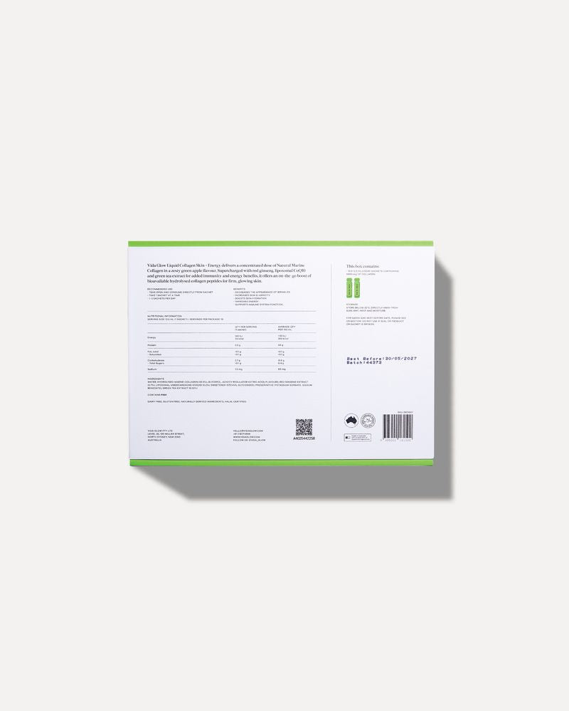 Vida Glow Vida Glow Liquid Collagen Skin + Energy - Green Apple 15 x 12.5ml Sachets Collagen Shot