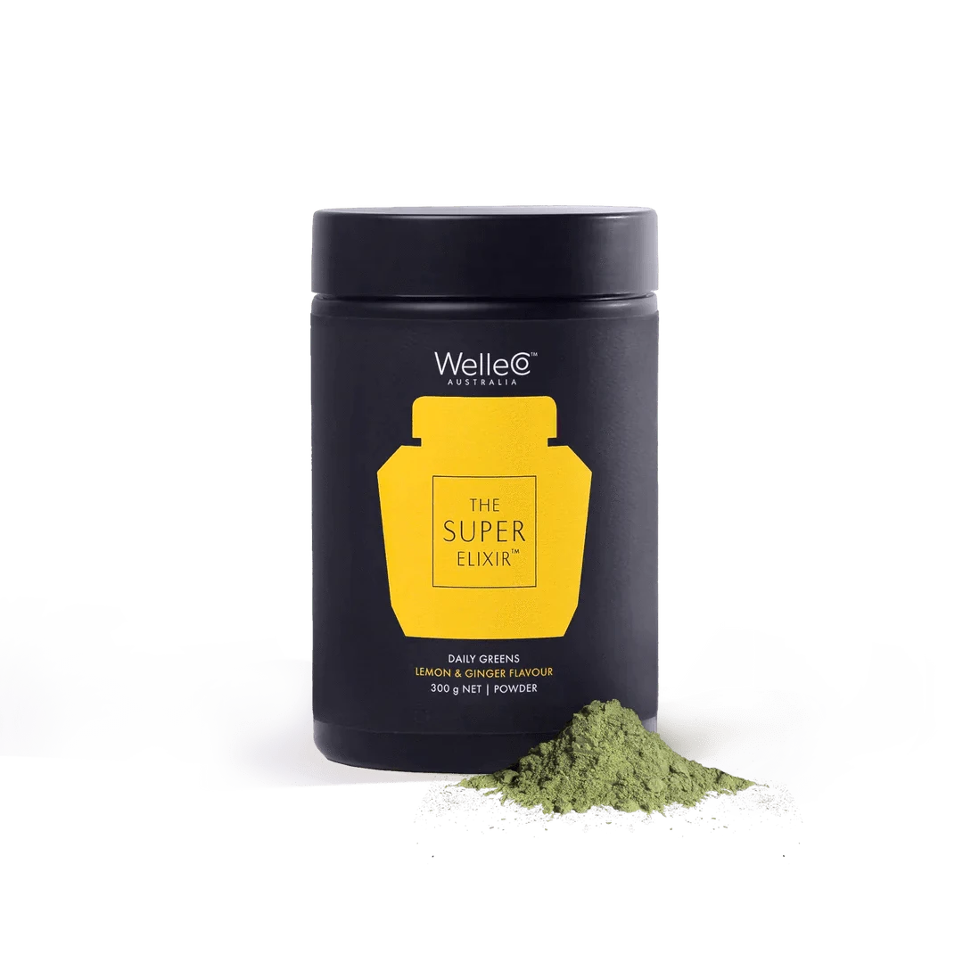 WelleCo Lemon and Ginger WelleCo The Super Elixir Greens Jar 300g Wellness